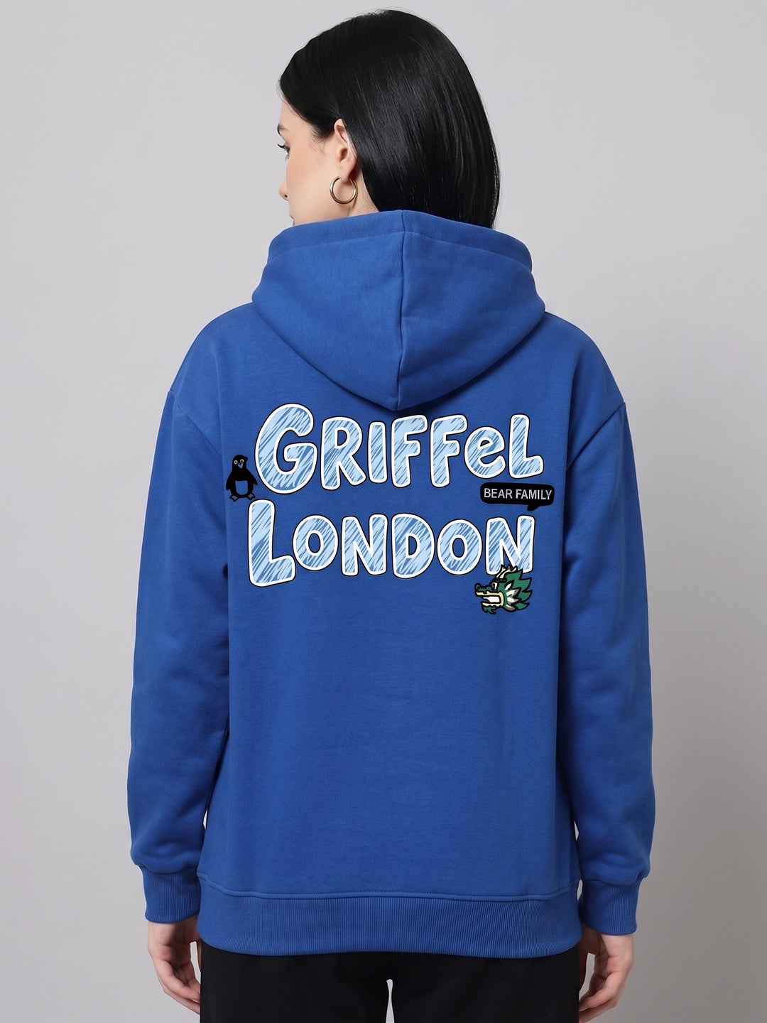DOODLE Cotton Fleece Oversized Hooded Neck Royal Blue Tracksuit For Women