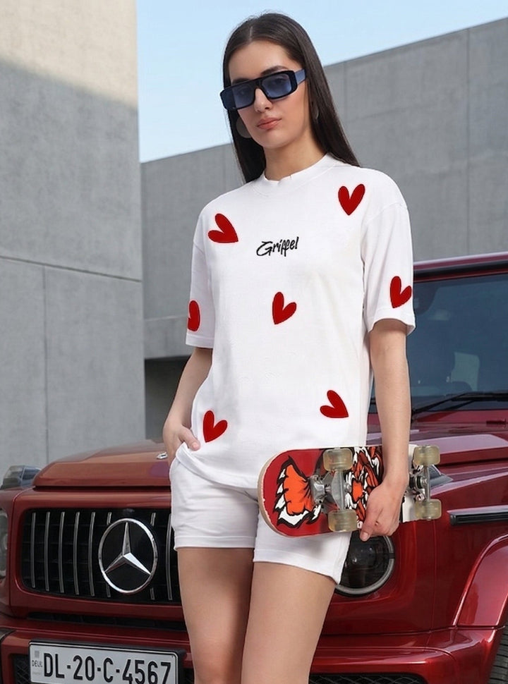 All Over Heart OVERSIZED Cotton T-SHIRT