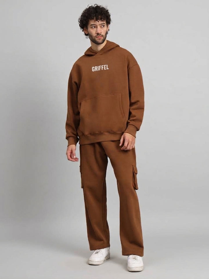 MOUNTAIN Oversized Cotton Fleece Brown Tracksuit For Men