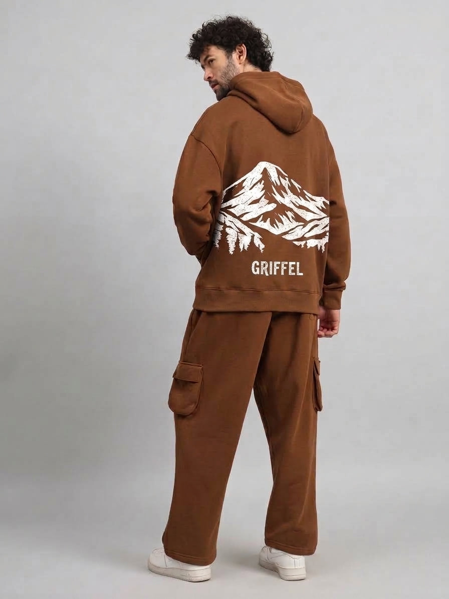 MOUNTAIN Oversized Cotton Fleece Brown Tracksuit For Men
