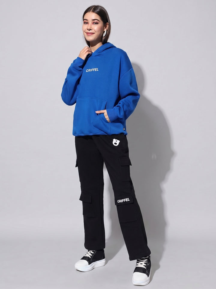 PRETTY GIRLS ENJOY MOTOR SPORT Oversized Cotton Fleece Royal blue Hoodie