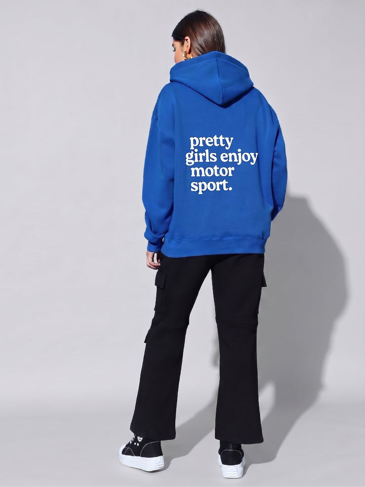 PRETTY GIRLS ENJOY MOTOR SPORT Oversized Cotton Fleece Royal blue Hoodie