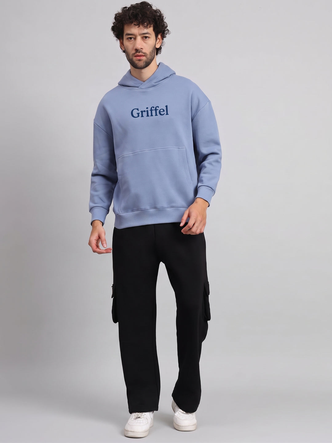 STAY SALTED Oversized cotton Fleece Skyblue Hoodie For Men