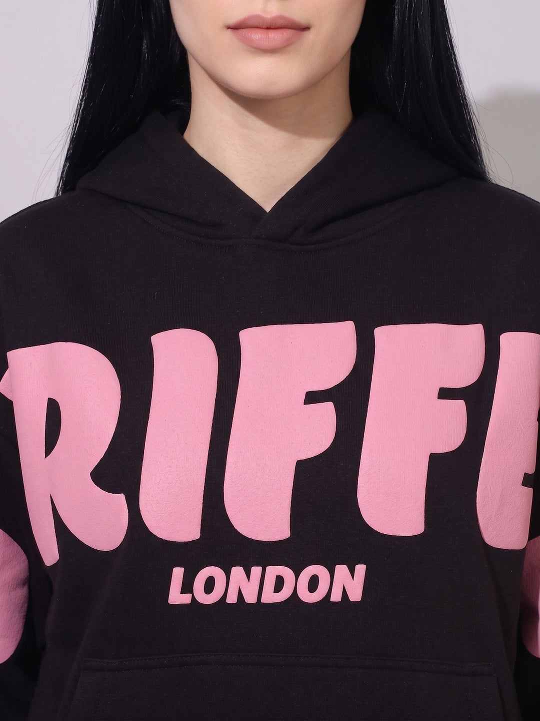 Front Griffel Oversized Cotton Fleece Black Hoodie