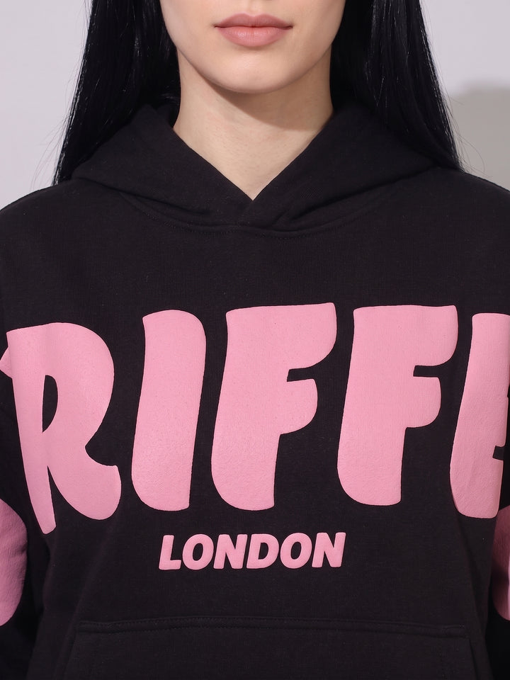Front Griffel Oversized Cotton Fleece Black Hoodie
