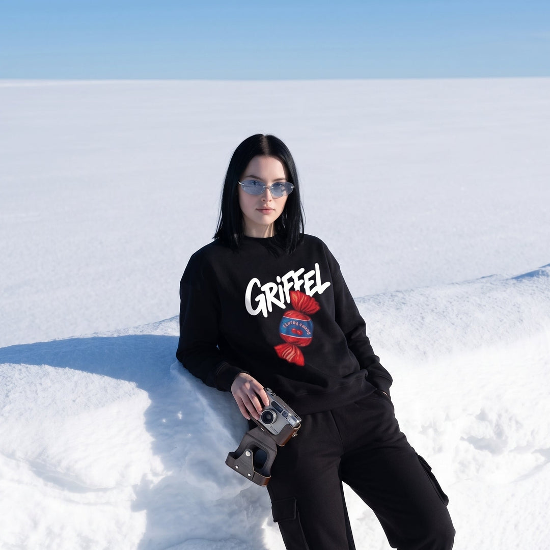 CHERRY CANDY Cotton Fleece Oversized Round Neck Navy Sweatshirt For Women