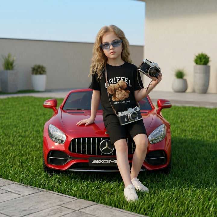 UPSIDE DOWN TEDDY GIRLS OVERSIZED T-SHIRT AND SHORTS SET 🧸