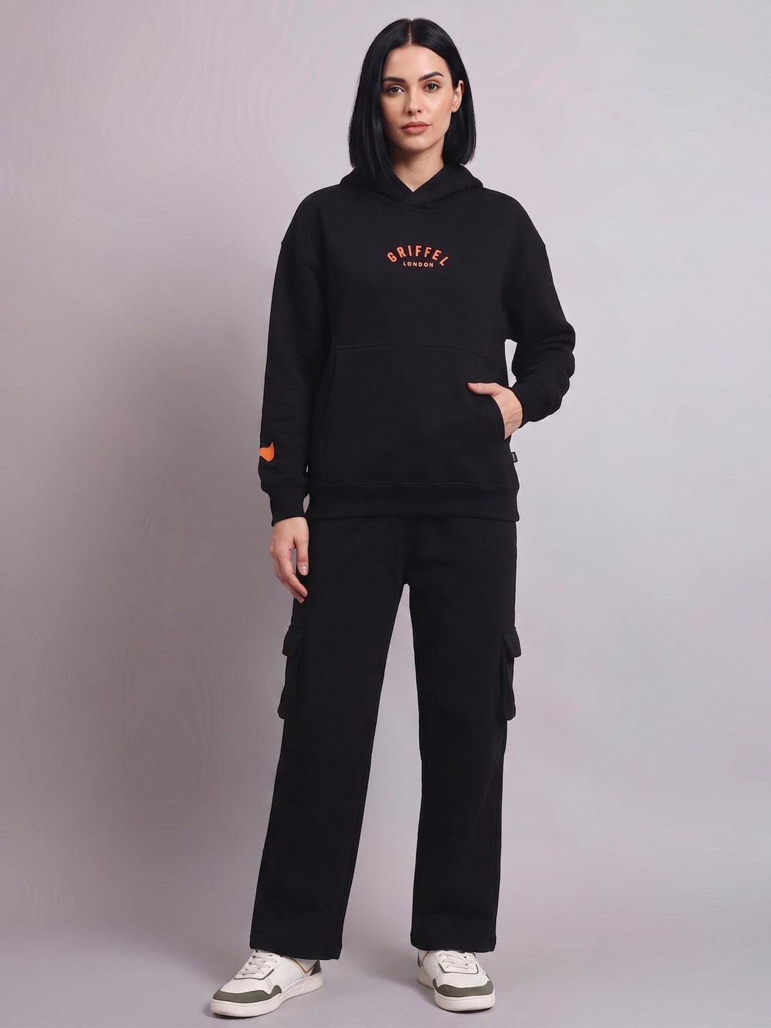 Back Griffel Orange Oversized Cotton Fleece Black Hoodie