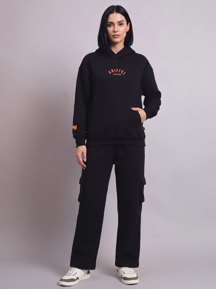 Back Griffel Orange Oversized Cotton Fleece Black Hoodie
