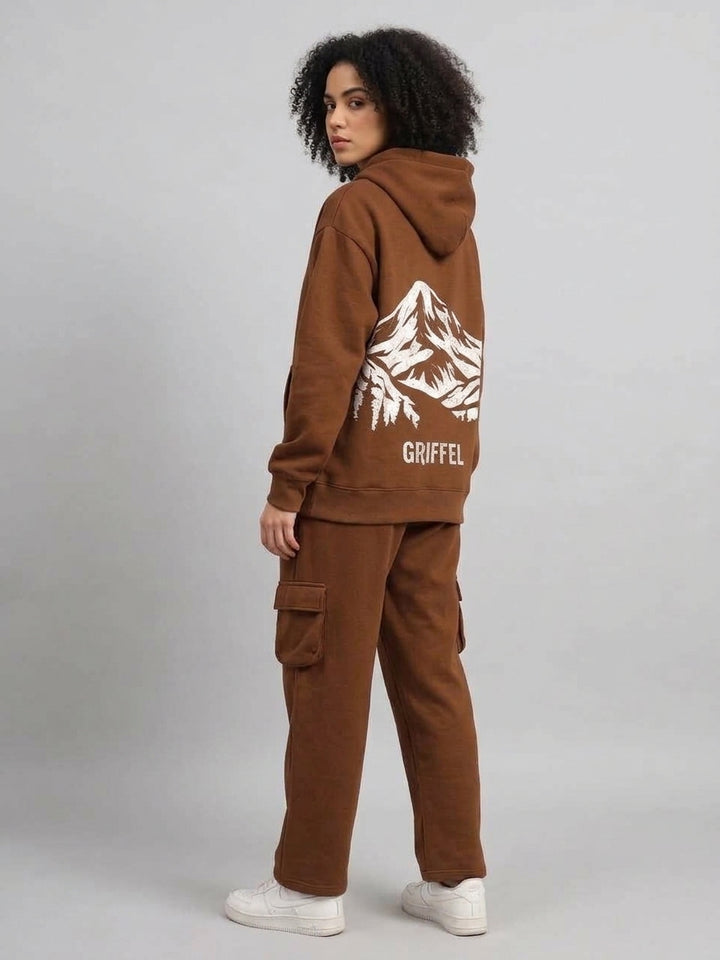 MOUNTAIN Oversized Cotton Fleece BROWN Hoodie For Women
