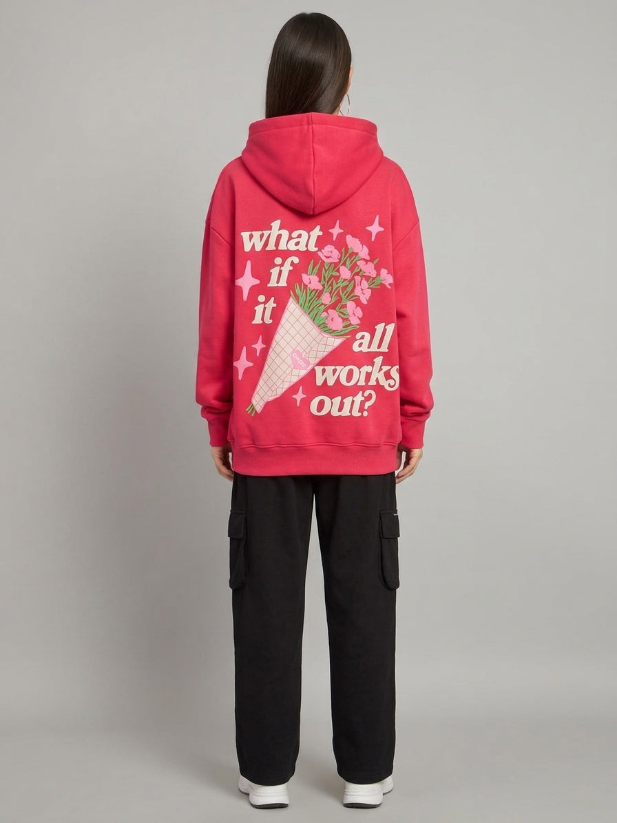 WHAT IF PINK Oversized Cotton Fleece Pink Hoodie Women