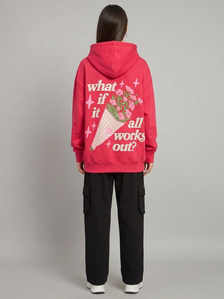 WHAT IF PINK Oversized Cotton Fleece Pink Hoodie Women
