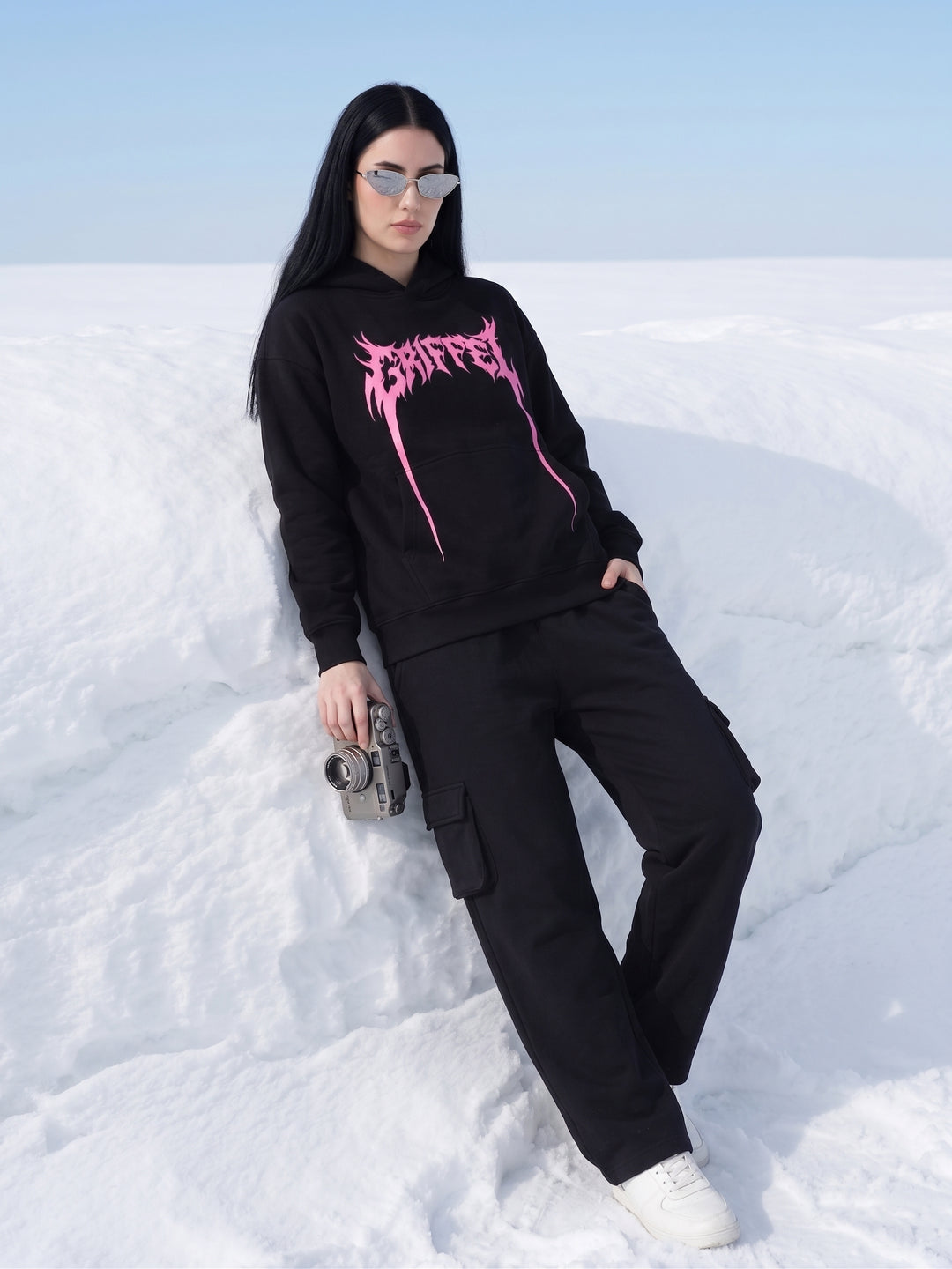 SHOCKWAVE Cotton Fleece Oversized Hoodie Tracksuit For Women
