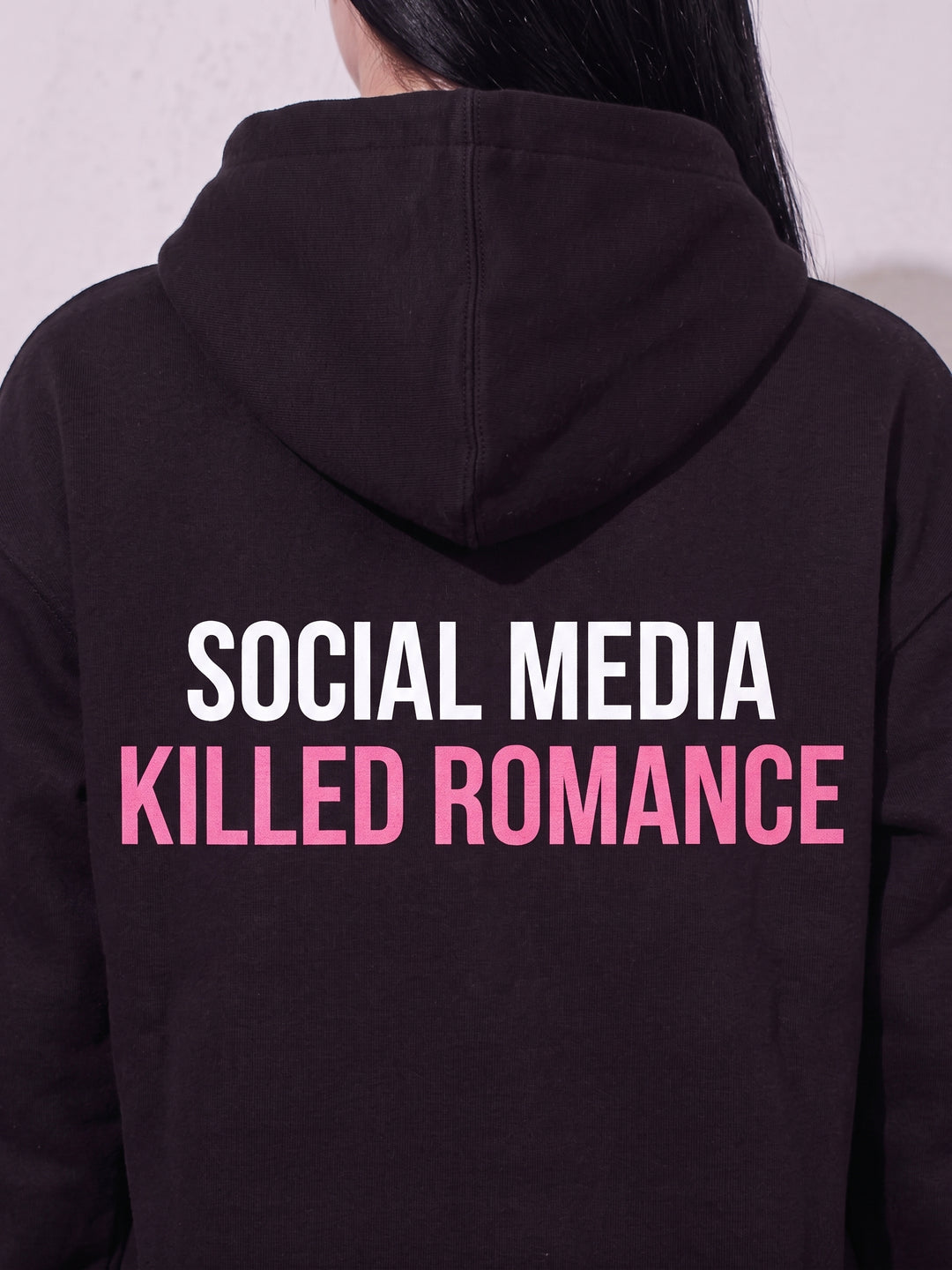 Social Media Killed Romance Oversized Cotton Fleece Black Hoodie