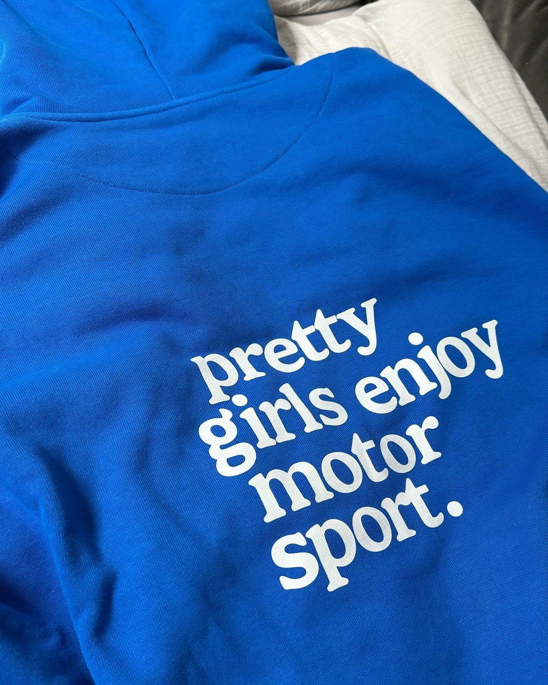 PRETTY GIRLS ENJOY MOTOR SPORT Oversized Cotton Fleece Royal blue Hoodie