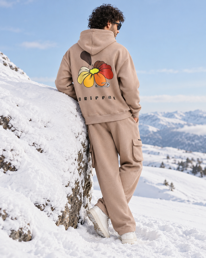 Flower Print Oversized Cotton Fleece Beige Tracksuit 🌺