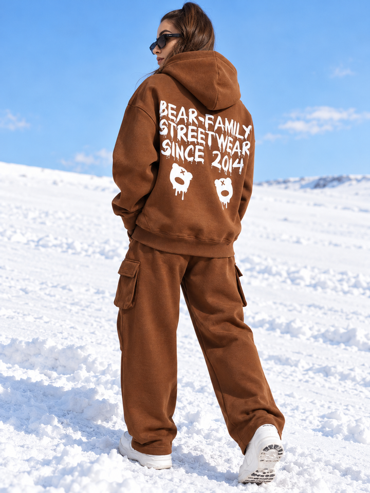 Bear Family Print Oversized Cotton Fleece Tracksuit 🐻