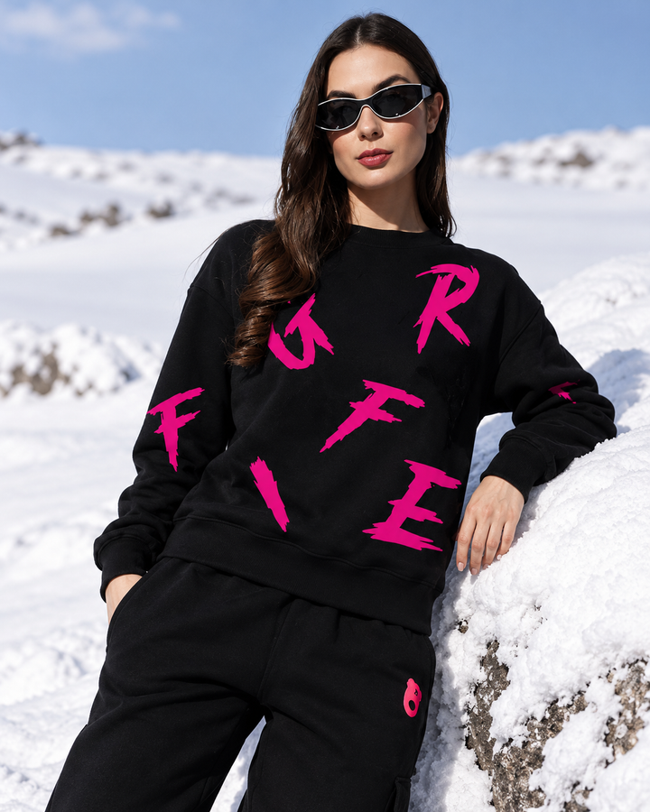 All over Griffel Oversized Cotton Fleece Black round neck Sweatshirt 💗
