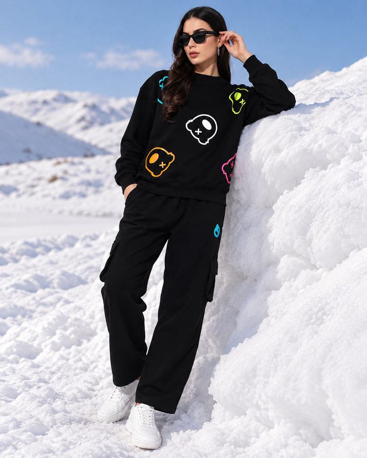 ALL over TEDDY Oversized Round Neck Cotton Fleece Tracksuit 🐻