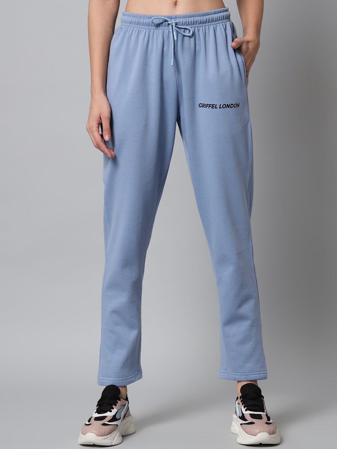 Griffel Women’s Front Logo Basic Solid Sky Blue Trackpant - griffel