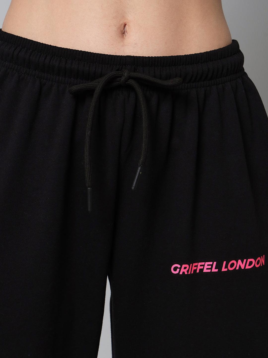 Griffel Women’s Front Logo Basic Solid Black Trackpant - griffel