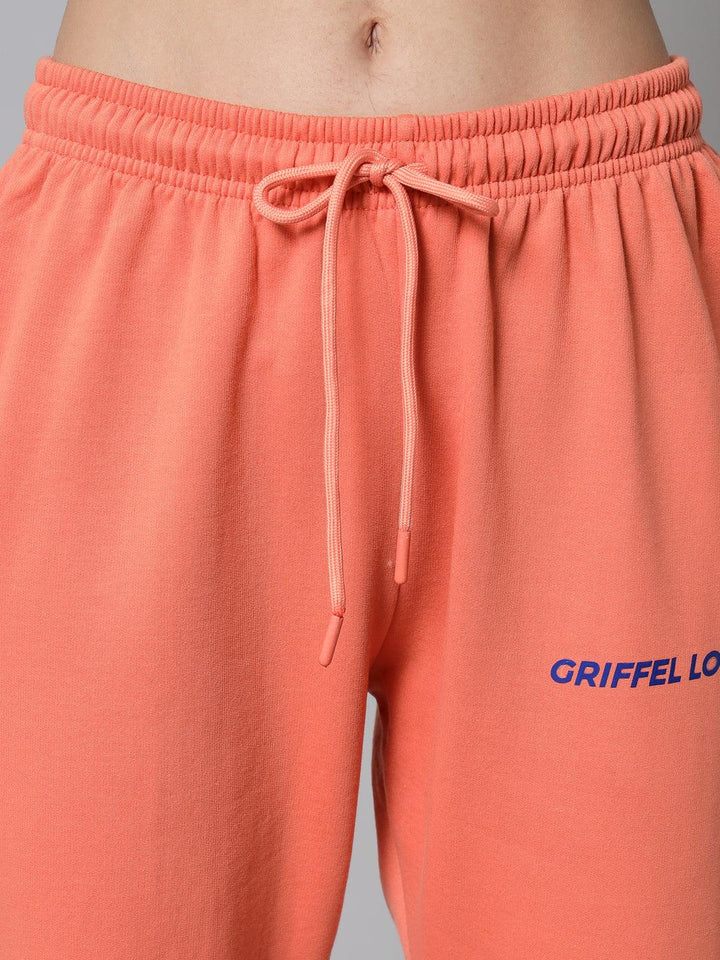 Griffel Women’s Front Logo Basic Solid Peach Trackpant - griffel