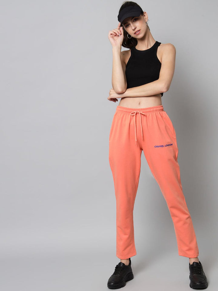 Griffel Women’s Front Logo Basic Solid Peach Trackpant - griffel