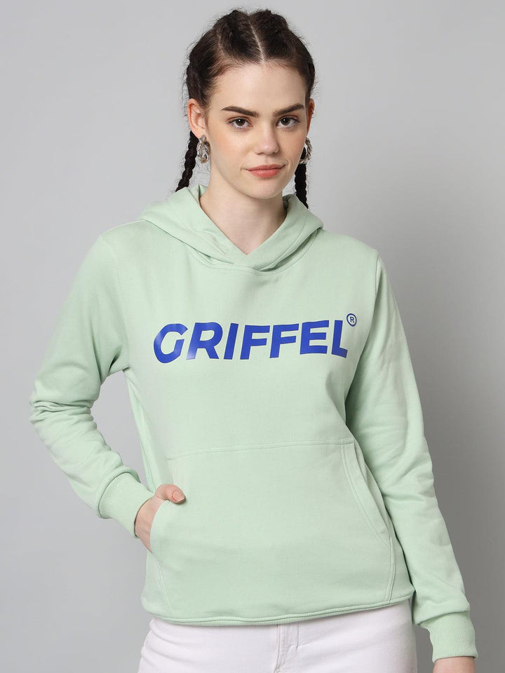 Griffel Women’s Cotton Fleece Full Sleeve Hoodie Sea Green Printed Sweatshirt - griffel