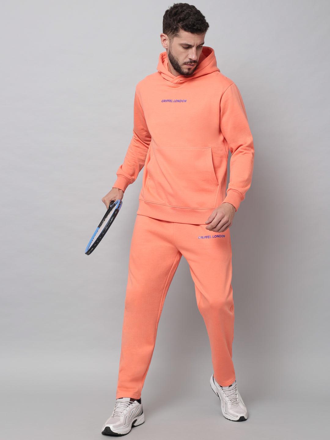 Griffel Men's Front Logo Solid Fleece Basic Hoodie and Joggers Full set Peach Tracksuit - griffel