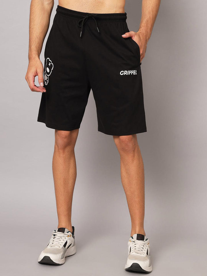 GRIFFEL Men Basic Solid Black Loose fit Shorts - griffel