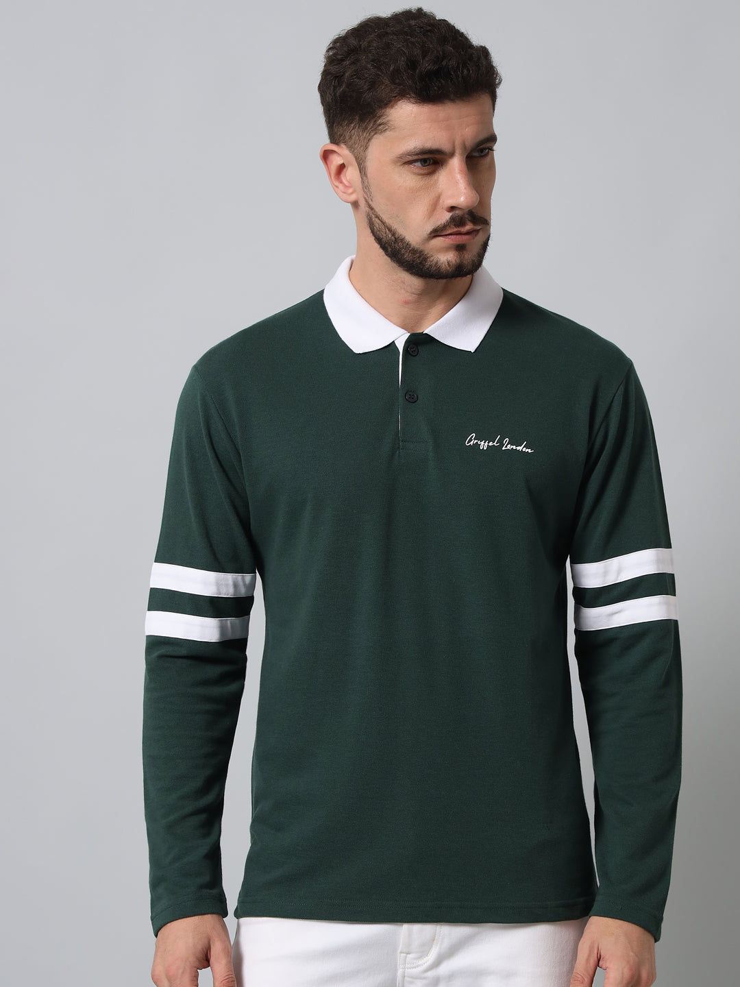 GRIFFEL Men's Green Cotton Polo T-shirt - griffel