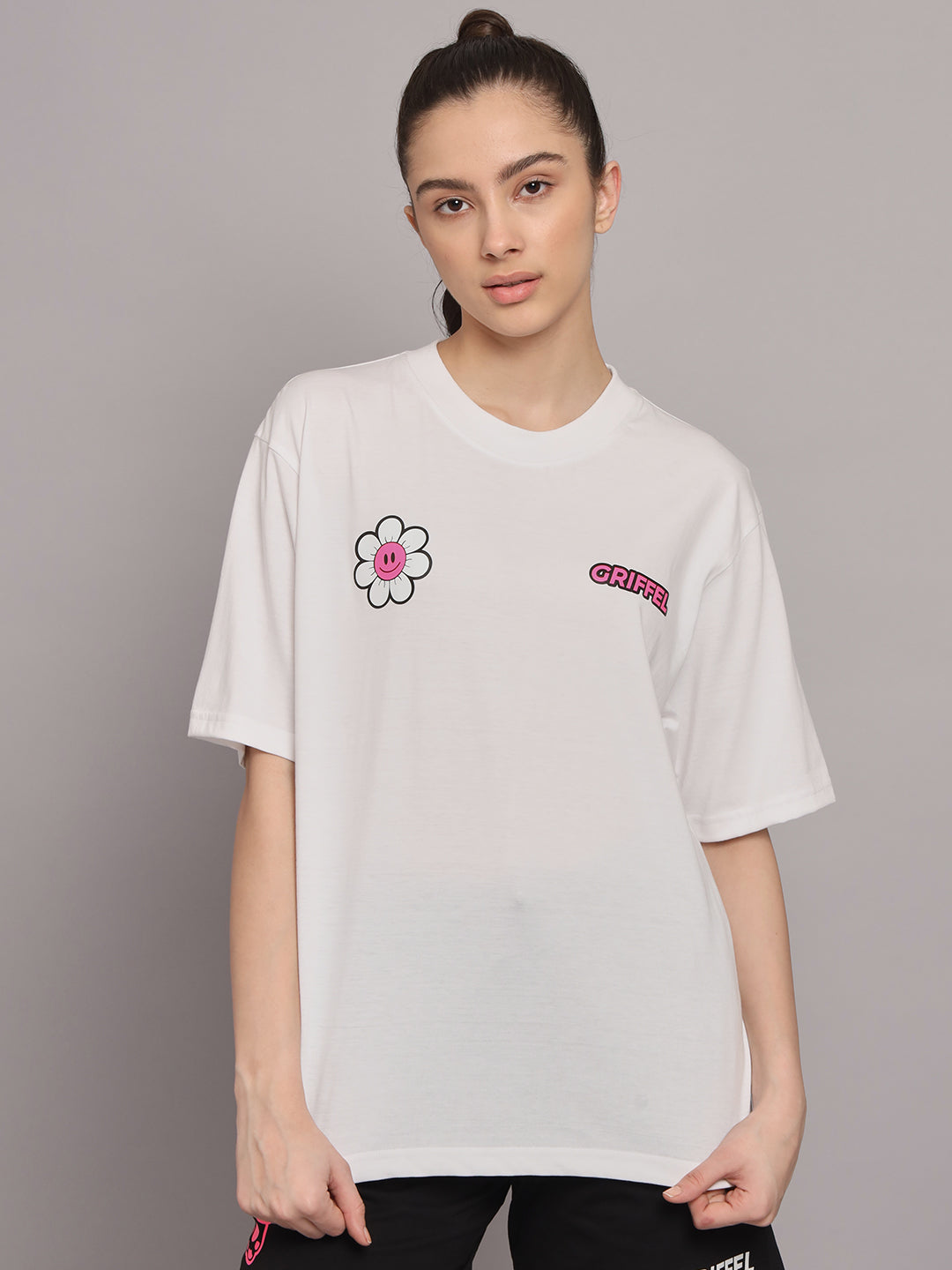 GRIFFEL Women Printed Loose fit White T-shirt - griffel