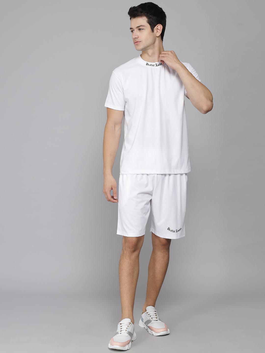 GRIFFEL Men Placement Print White Regular fit T-shirt and Short Set - griffel