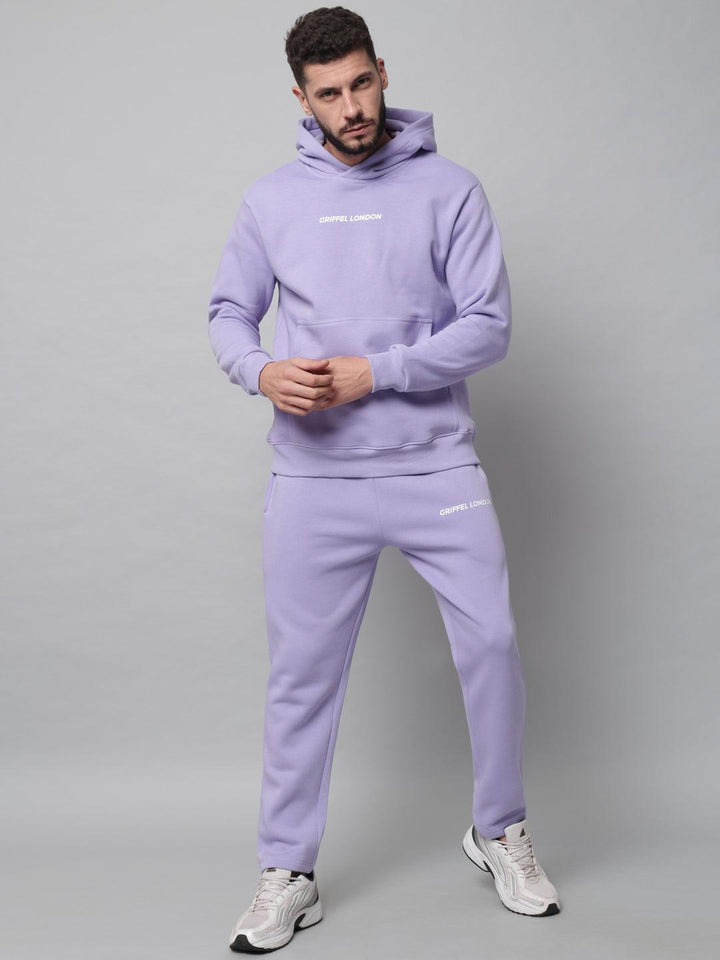 Griffel Men's Front Logo Solid Fleece Basic Hoodie and Joggers Full set Mauve Tracksuit - griffel
