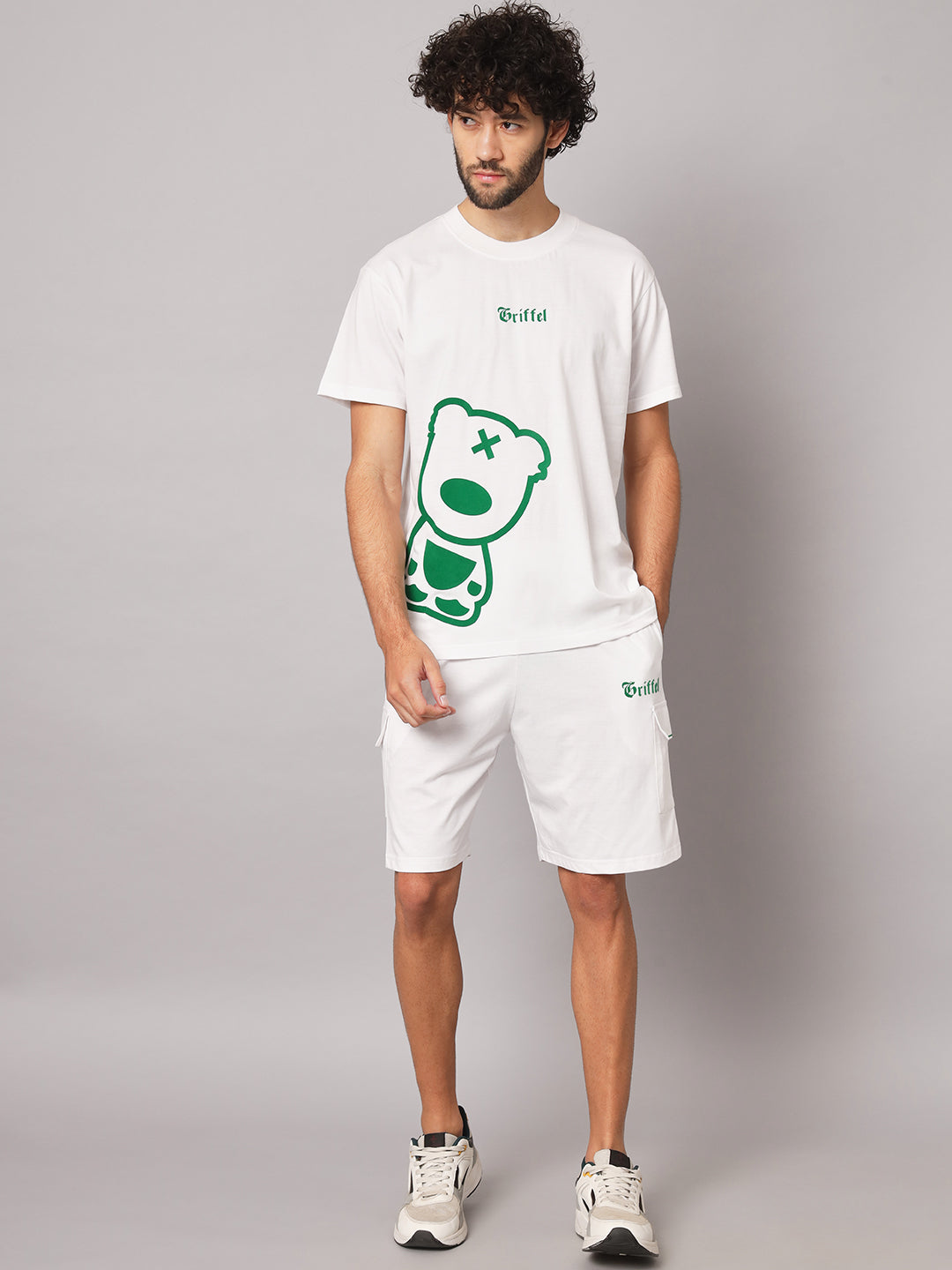 GRIFFEL Men Printed White Loose fit T-shirt and Shorts Set - griffel