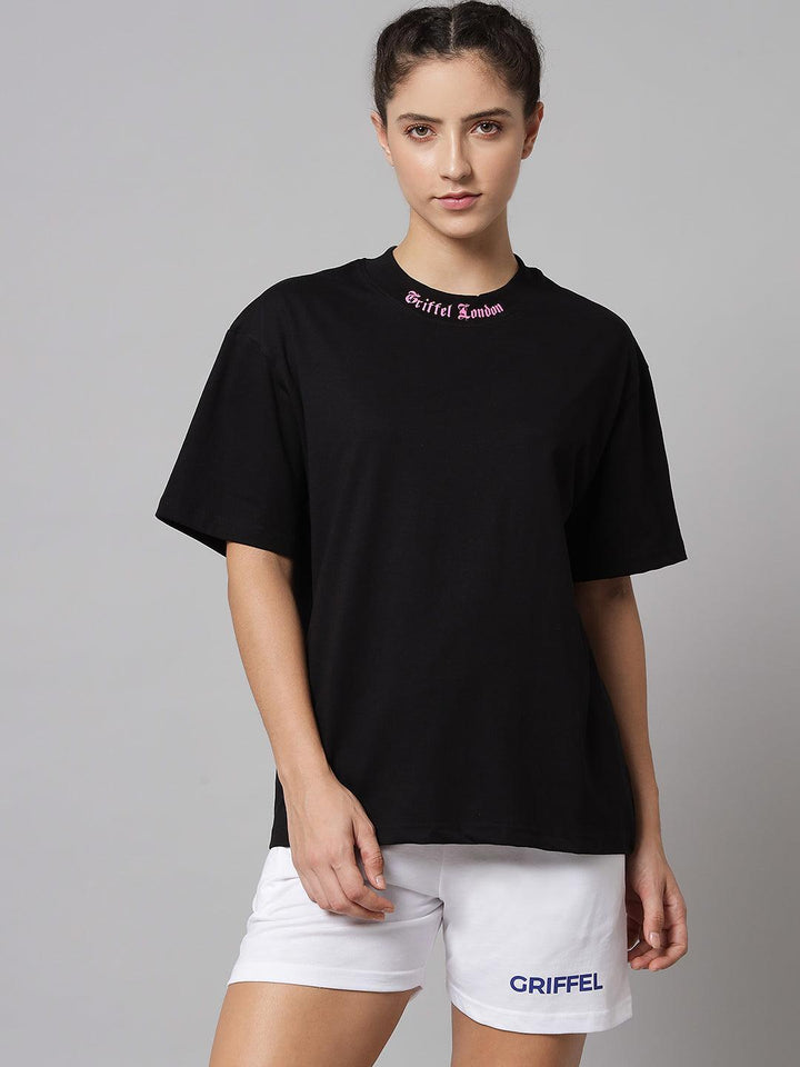 GRIFFEL Women Printed Loose fit Black T-shirt - griffel