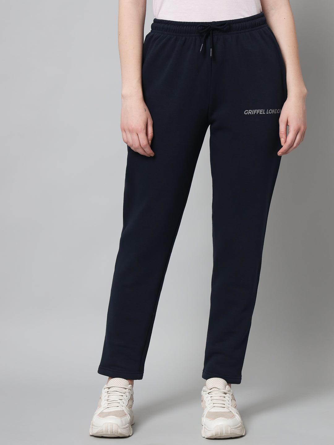 Griffel Women’s Front Logo Basic Solid Navy Trackpant - griffel