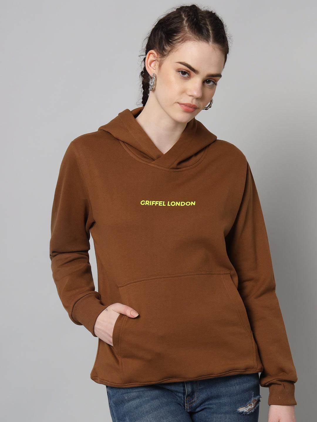 Griffel Women’s Cotton Fleece Full Sleeve Coffee Hoodie Sweatshirt - griffel