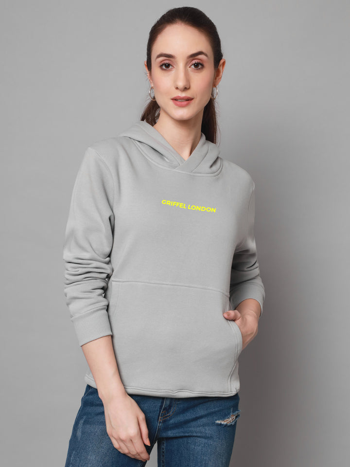 Griffel Women’s Cotton Fleece Full Sleeve Steel Grey Hoodie Sweatshirt - griffel