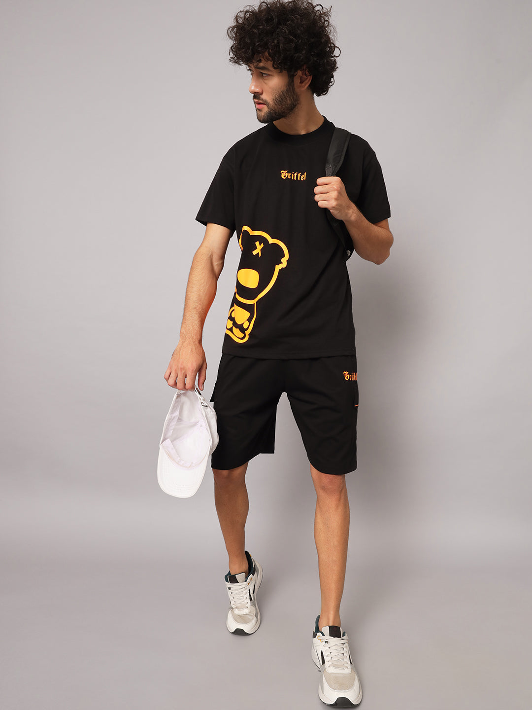 GRIFFEL Men Printed Black Loose fit T-shirt and Shorts Set - griffel