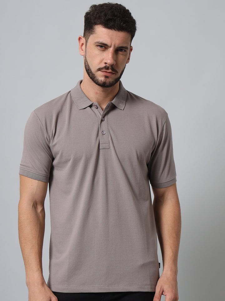 GRIFFEL Men's Steel Grey Cotton Polo T-shirt