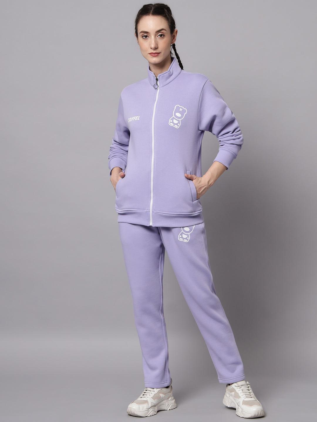 Griffel Women Color Blocked Fleece Zipper Neck Sweatshirt and Joggers Full set Mauve Tracksuit - griffel