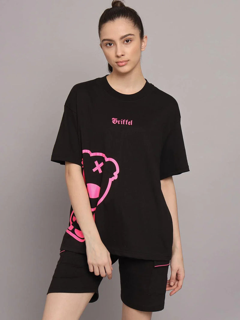 GRIFFEL Women Printed Loose fit Black T-shirt - griffel