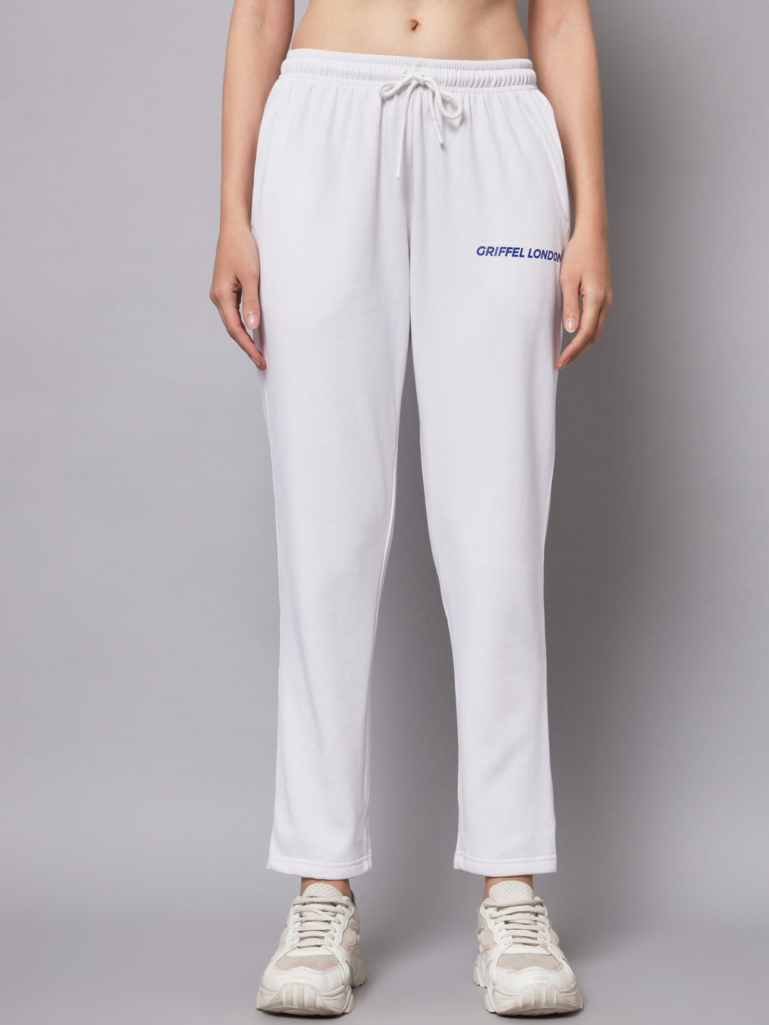 Griffel Women’s Front Logo Basic Solid White Trackpant - griffel