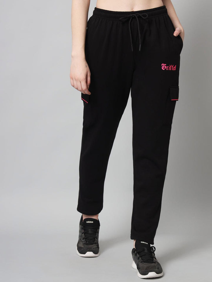 Griffel Women’s Front Logo 6 Pocket Pink Black Trackpant - griffel