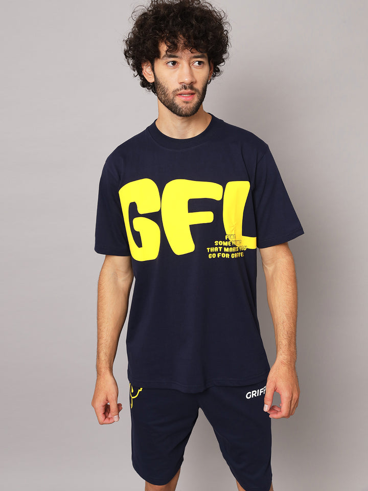 GRIFFEL Men Printed Navy Loose fit T-shirt and Short Set - griffel
