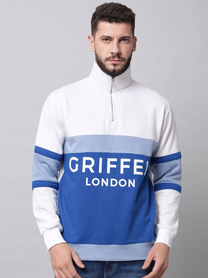 Griffel Men's Cotton Fleece Colorblocked Sweatshirt with Long Sleeve and Front Logo Print - griffel