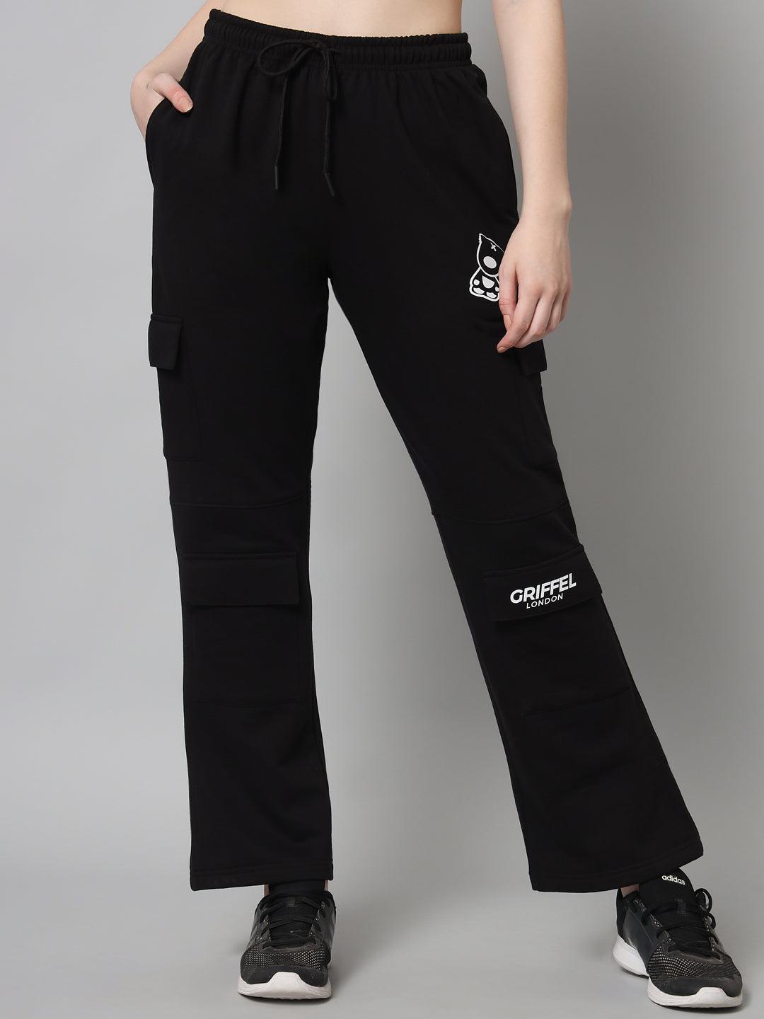Griffel Women’s Front Teddy Logo 6 Pocket Grey Black Trackpant - griffel