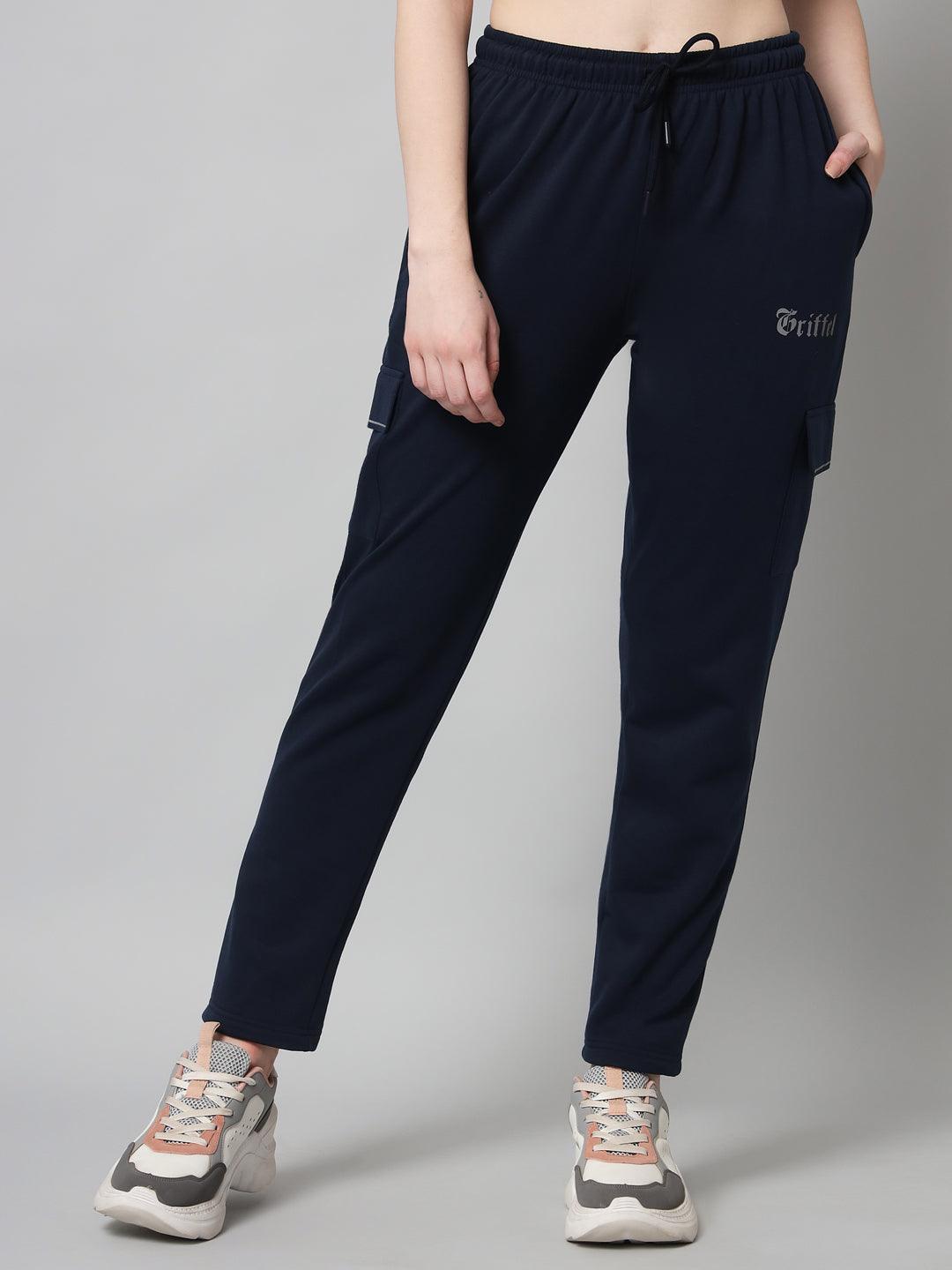 Griffel Women’s Front Logo 6 Pocket Grey Navy Trackpant - griffel
