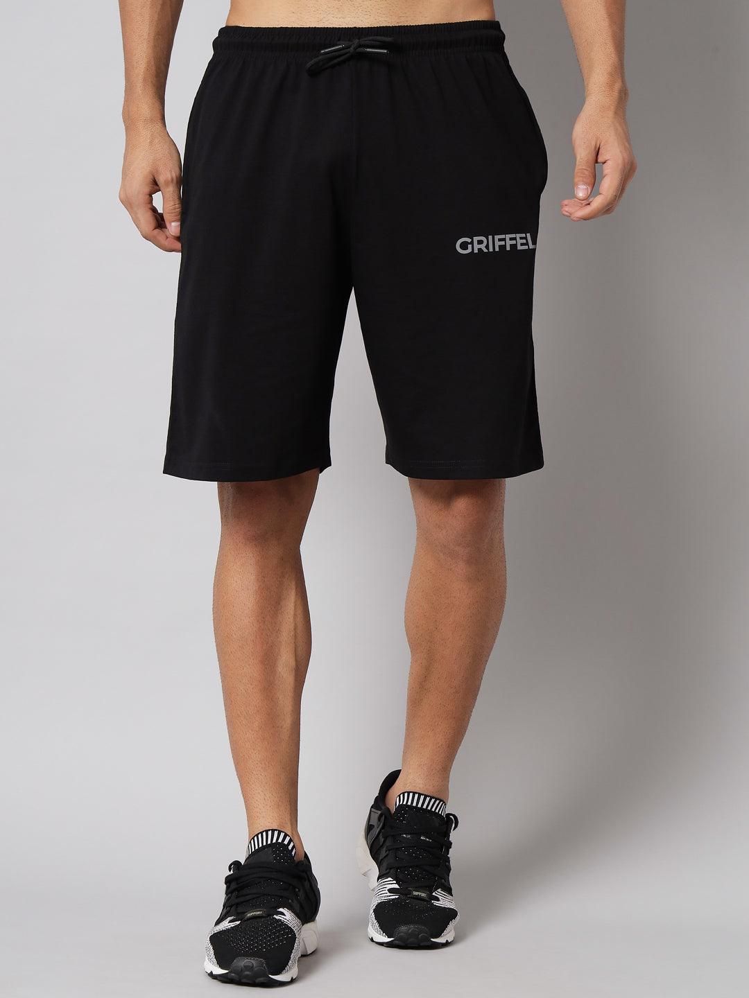 GRIFFEL Men Basic Solid Black Regular fit Shorts - griffel